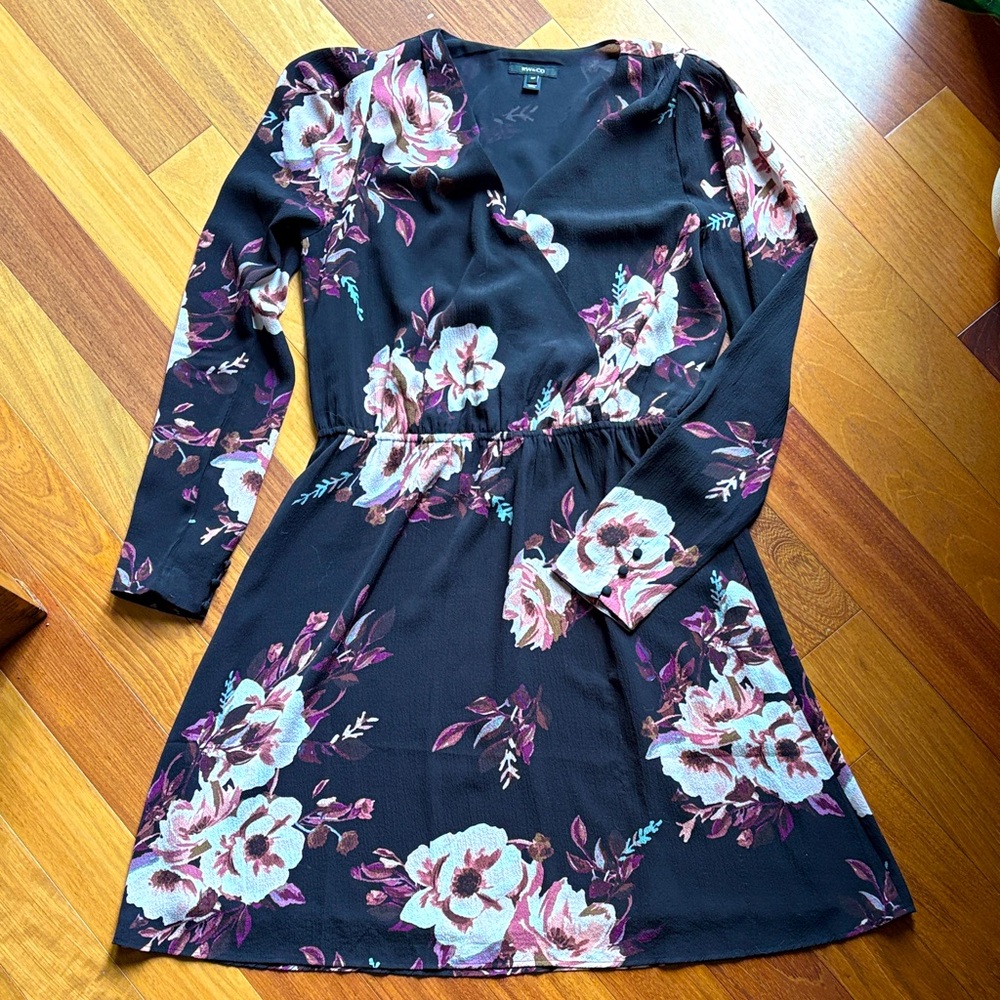 RW&CO. Black Dress with Pink Floral Design, size small
